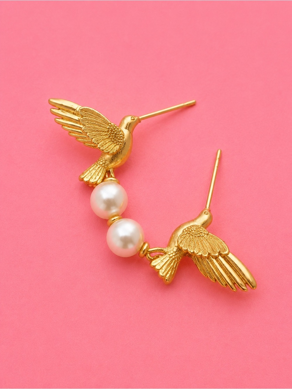 Vintage Hummingbird Pearl Gold Earrings